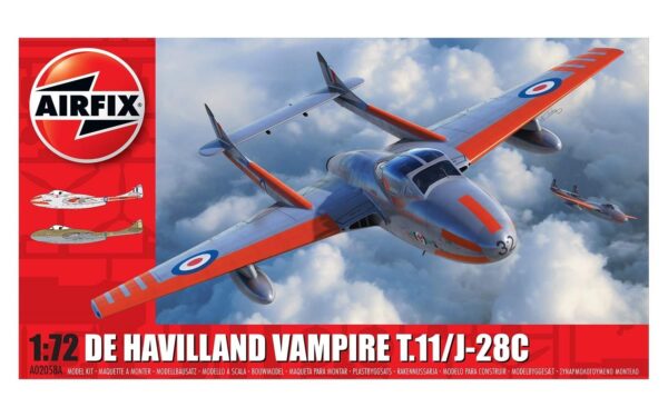 Naval Models - plastic modelbouw vliegtuigen - Airfix - A02058a De Havilland Vampire T.11 J-28C